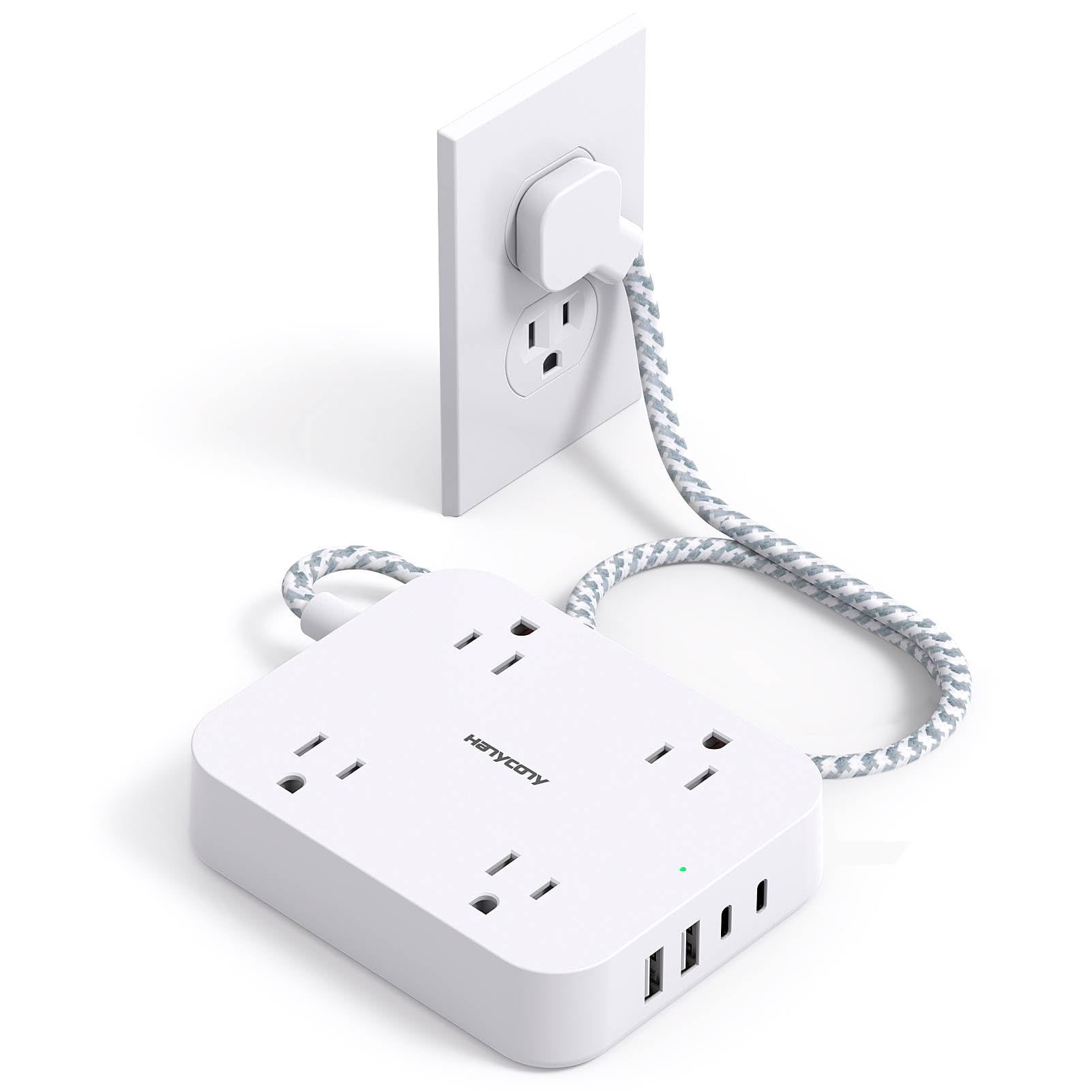 Photo 1 of Flat Extension Cord 3 Ft, HANYCONY Power Strip with 4 USB Ports(2 USB C), 4 Widely Outlets Extender, Wall Mount, Desk Charging Station for Office, School, Travel and Dorm Room Essentials, ETL Listed