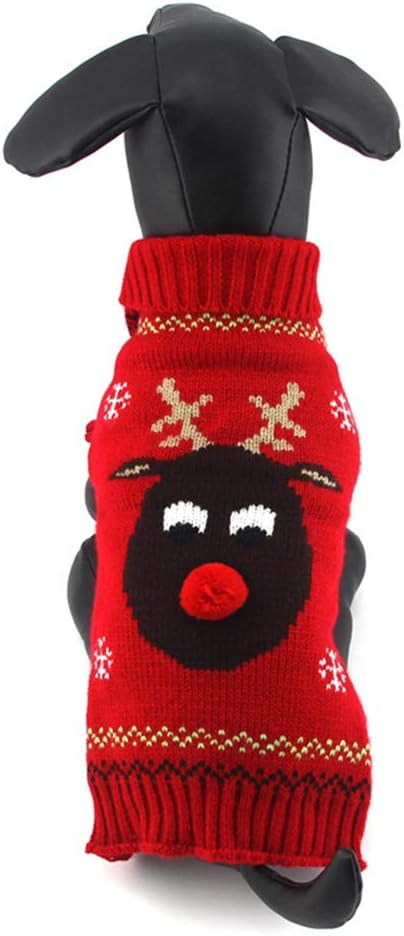 Dog Christmas Sweater - Xmas Holiday Pet Knitted Sweatshirt Winter Warm Soft Pajamas Ugly Red Deer Pattern Knitwear Costume for Small Medium Dogs - Size XL - Image 5