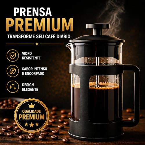 Prensa Francesa 350ml Cafeteira Manual em Aço Inox e Vidro Estilo Classico