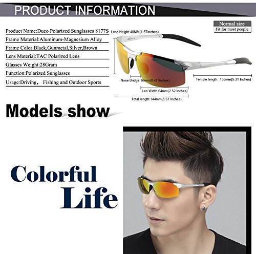 Duco Men's Sports Style Polarized Sunglasses Driver Glasses 8177S (Silver Frame Revo Gold Lens)