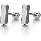 Stainless Steel Bar Stud Earrings for Men and Women, Screw Back, 2pcs