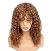 Goldfinch Brown Curly Human Hair Wig with Bangs Long Kinky Curly Wig for Women Deep Curly Virgin Hair Wig 150% Density None Lace Wig 18 inches