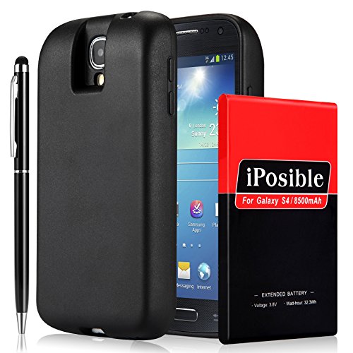 Galaxy S4 Battery iPosible [8500mAh] Extended Battery with NFC+Google Wallet, Black Protection Cover Case (More Than 3X Extra Battery Power) for Samsung Galaxy S4 All Versions