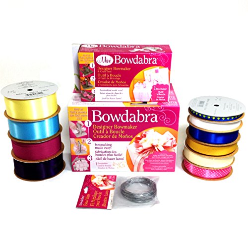 Ultimate Bow Making Kit: Large Bowdabra Bow Maker, Mini Bowdabra Bow Maker, Bow Wire, and 10 Assorted Ribbons (Colors/styles May Vary)