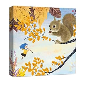 Canvas Wall Art Squirrel Talking to Elf Painting Artwork for Home Decor Framed for Children - 12x12 inches