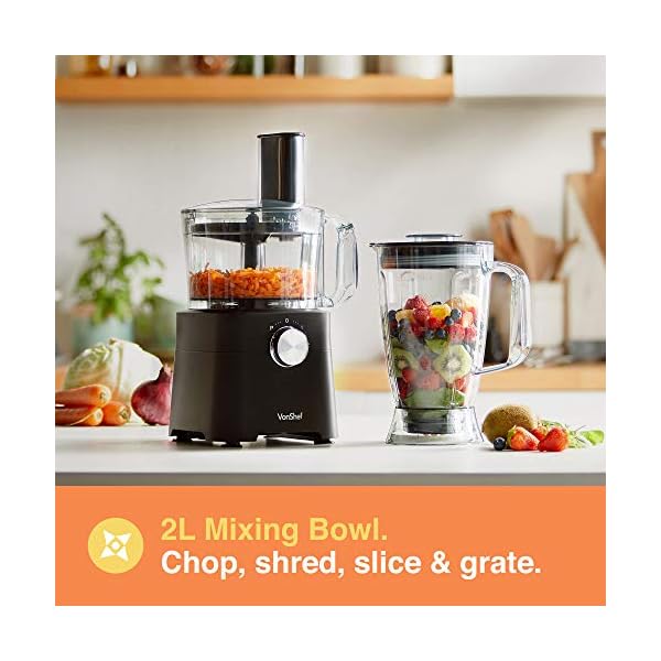 VonShef-Food-Processor--750W-Multifunctional-8in1-Chopper-Knead-Dough-Blender-Citrus-Juicer-Shredder-Slicer-Emulsifier-Grater--Features-2-Speeds-Pulse-Controls-2L-Mixing-Bowl-18L-Jug VonShef Food Processor – 750W Multifunctional 8in1 Chopper, Knead Dough, Blender, Citrus Juicer, Shredder, Slicer…