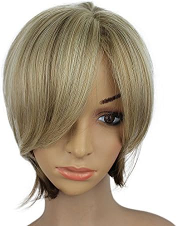 Natural Mixed Color Short Straight Synthetic Hair Ladies Wigs Womens Wig Natural As Real Hair