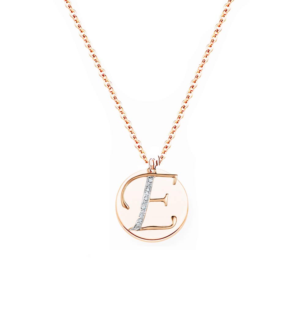 baobei handmade Initial A-Z Letter Choker necklace 14k rose gold stainless steel personalised name round mirror charm pendant necklace for women Girls (E)
