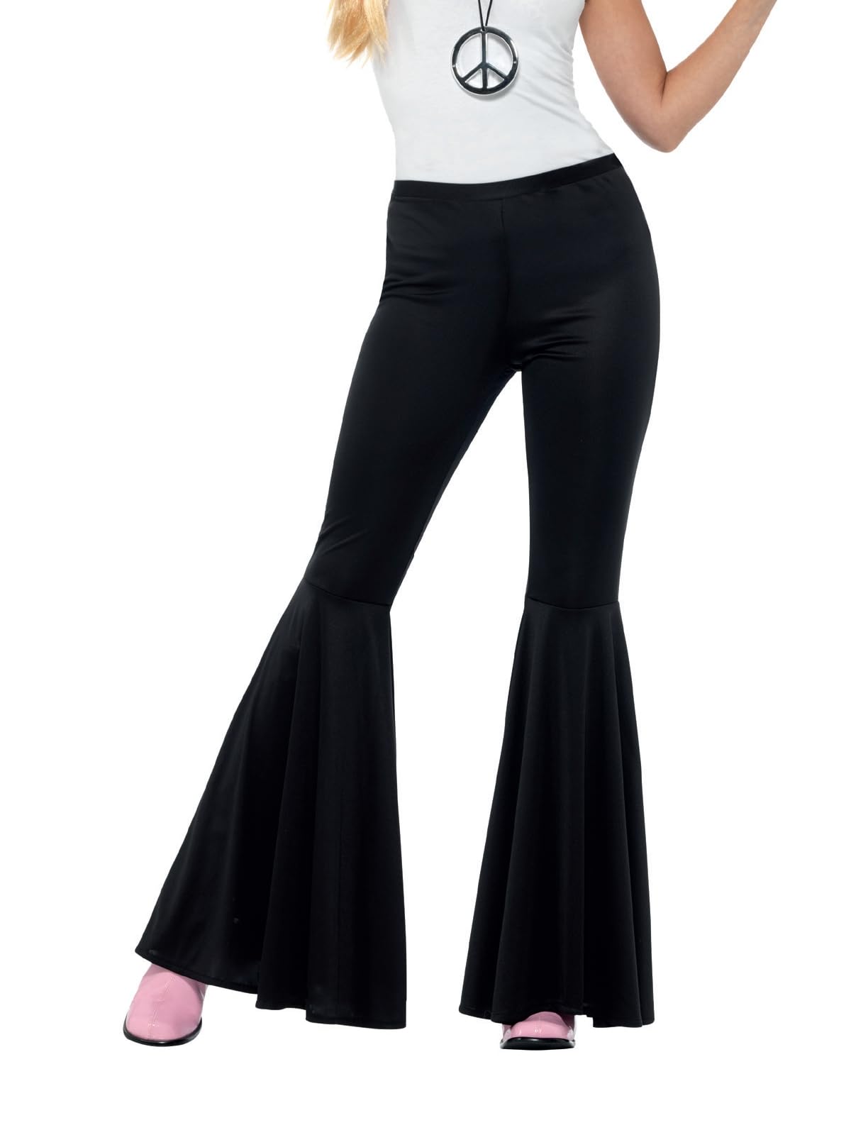 Smiffys Flared Trousers, Ladies, Black, 1960's Groovy Fancy Dress, 1960s Dress Up Costumes