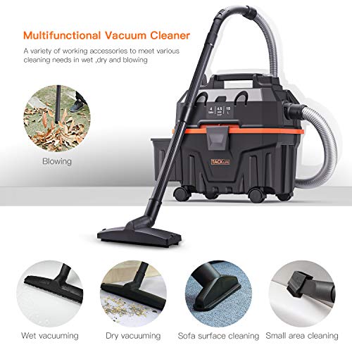 Wet Dry Vacuum, TACKLIFE 4.5 Gallon 6 Peak Hp Bagless Wet and Dry