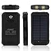 FKANT 10000mAh Solar Charger - Dual USB Solar Cell Phone Charge with 2LED Flashlight, Portable Power Bank with Compass and Carabiner for iPhone iPad and Samsung