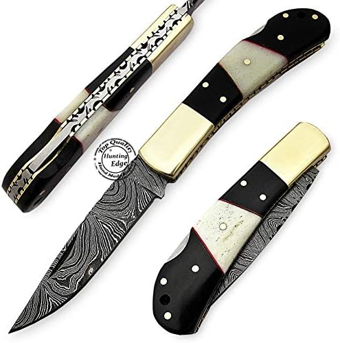 Buffalo Horn & Camel Bone 7'' 100% Handmade Damascus Steel Folding Pocket Knife 100% Prime Quality