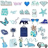 AKEROCK 50 Packs VSCO Stickers for HydroFlask for Water Bottles and Laptops, Aesthetic Trendy Waterproof Vinyl Sticker Pack for Hydro Cameras Phone Luggage Graffiti Decal, Blue
