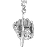 Claddagh Gold Fine 925 Sterling Silver Baseball, Bat and Glove Sports Pendant