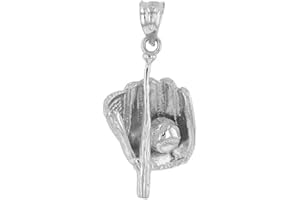 CLADDAGH GOLD Fine 925 Sterling Silver Baseball, Bat and Glove Sports Pendant