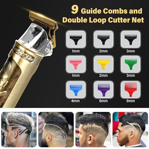 Professional Hair Clippers with LED Display, Electric T Blade Hair Trimmer with 9 Guide Combs Cordless Rechargeable Zero Gapped Electric Shavers for Men, Hair Cutting Kit for Barbers and Stylists