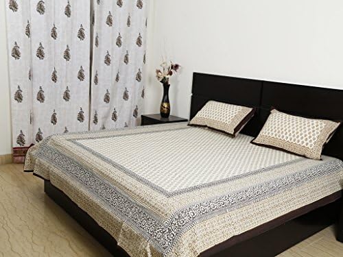 Ethnic Rajasthan Double Bedsheet With Pillowcase Sanganer Print Double ( Dimension - 90 108 Inch) Brown