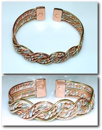 Magnetic 17m Copper / Brass / Aluminium Crossover  Bracelet / Bangle  Delicately Handcrafted in The U.K Copper With FREE Satin Brocade Jewellery Pouch