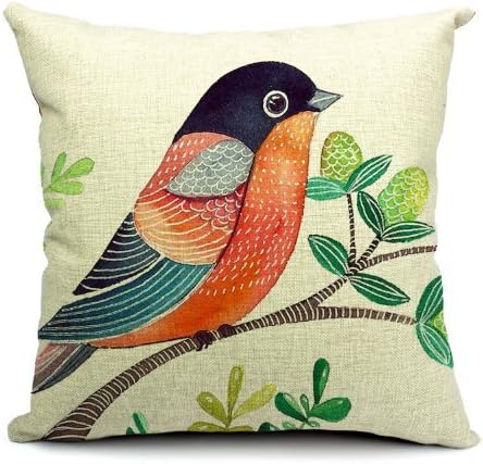 TFS Cotton Linen Leaning Cushion Covers Square 17.7"*17.7" Throw Pillow Case,Small fresh style minimalist garden birds 003