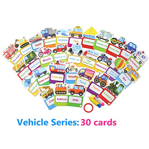 Reusable Water Painting Cards with 2 Magic Drawing Pens,Graffiti Doodle Board Traffic Vehicle Cognitive Cards Games,Early Education Toy for Toddlers Kids