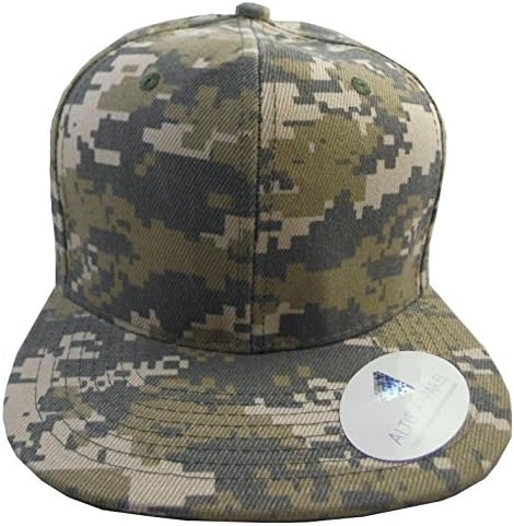 Premium Plain Solid Flat Bill Snapback Hat - Adult Sized Baseball Cap (Acu Dig Camo)