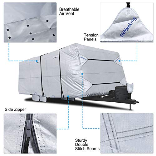 RVMasking Waterproof Travel Trailer RV Cover, Ripstop Camper Cover with