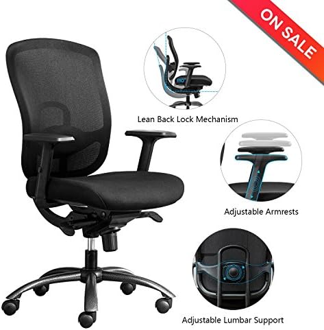 LONGEM Mid Back Mesh Office Chair - Adjustable Angle Recline Locking System ,Ergonomic Back Lumbar Support and PU Armrest Computer Desk Task Executive Chair