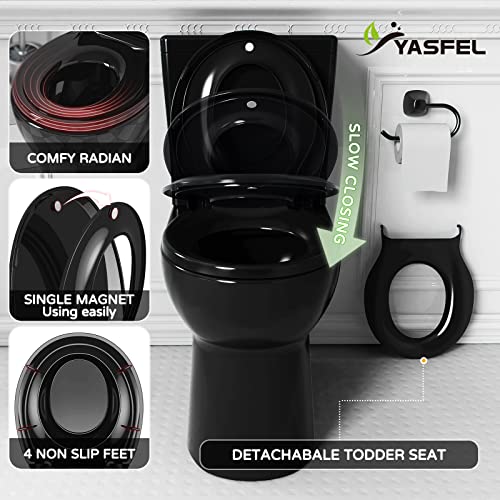 YASFEL Black Toilet Seat with Toddler Toilet Seat Built in, Potty