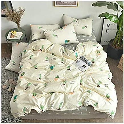 KFZ Bed Set 3pcs Bedding Duvet Cover Flat Bedsheet Pillowcase No Comforter DL Twin Size Sheet Sets Cactus Garden Design for Kids Adults Teens (Cactus Garden, Pink, Twin,58"x79" 3pcs)
