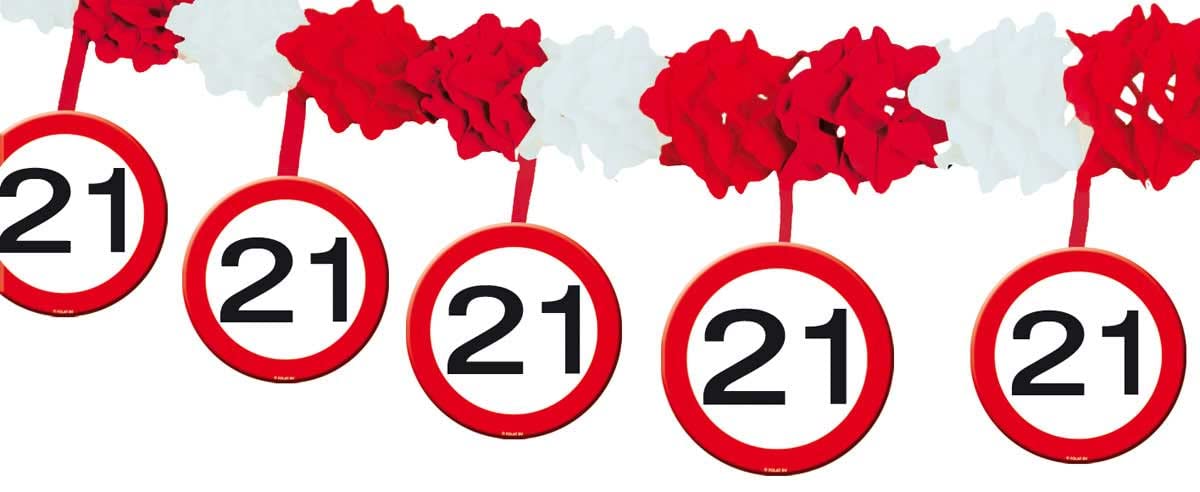 Folat 05220 21st Birthday Traffic Sign Garland with Hangers, Multi Colors, Adults
