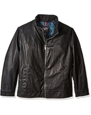 Men's Big Lamb Touch Faux Leather Stand Collar Jacket