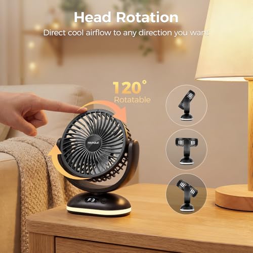 TriPole 4000 mAh Table Fan Battery, 31H Running Time, Mini Fan with LED Display, 4 Levels USB Fan Quiet, Small Portable, Adjustable for Office, Bedroom, Camping, Black