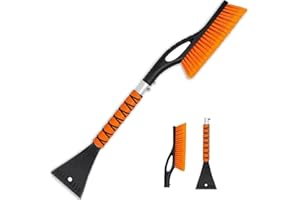 PLACHIDAY Snow Brush & Ice Scraper, Ice Scrapers for Car Windshield, Detachable Snow Removal Tool with Ergonomic Foam Grip for Cars, Trucks, Suvs (Heavy Duty Abs, PVC Brush)