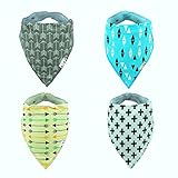 Baby Bandana Drool Bibs By BenishNewBrand, Unisex 4 Pack Set 100% Absorbent Cotton Cute Baby Bandana with Snaps (Light Blue & Grey) Free Bonus, Money Back Guarantee