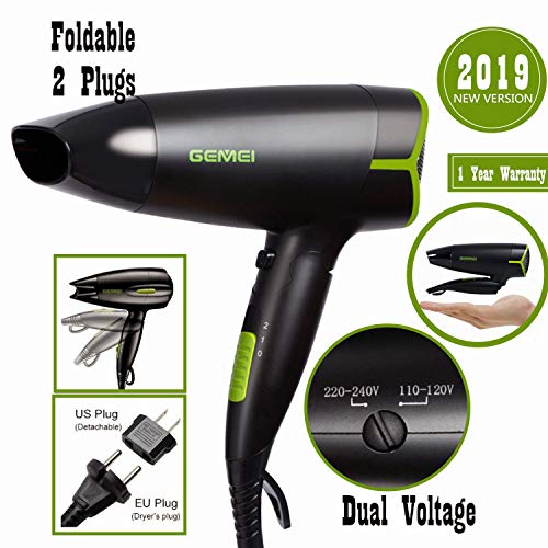 Folding Blow Dryer for Travel,Dual Voltage Hair Dryer,1200 to 1600W Professional Compact Small Negative Ionic Lightweight Worldwide 110-240V Hair Dryer,Cool Shot Button,Mini 9x10 Inch,Gifts for Women