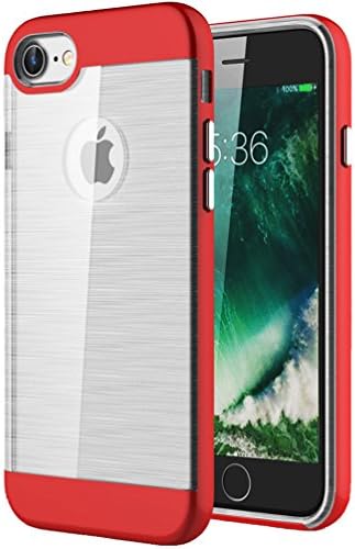 iPhone 7 Case, HeeBin Brushed 2 in 1 Anti-Scratch Anti - fingerprint Shockproof Electroplate Frame, Clear Soft Flexible TPU Excellent Grip Case for iPhone 7, Red