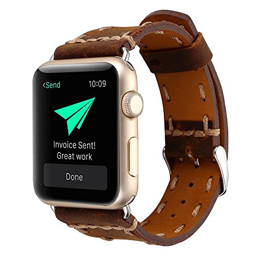 Kobwa 38MM/42MM Watch Band for Apple Watch, West Cowboy Style Watchband Vintage Cowhide Strap Luxury
