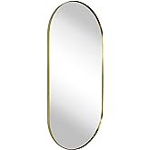 TEHOME Brushed Gold Oval Bathroom Mirror 20x40'' Pill Shaped Oblong Vanity Mirror Metal Framed Capsule Mirror for Wall in Sta