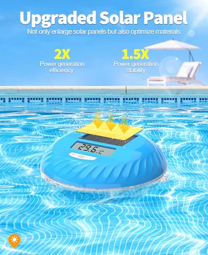 LuxBlue 2 in 1 Solar Pool Thermometer and Pool Lamp, Floating Pool Thermometer with Colourful Underwater Light Show, IP68 Ultra-Accurate Digital Swimming Pool Thermometers, Easy to Read