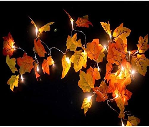 MeeDoo 20LED/8.2FT Battery Powered Lighted Fall Garland - Orange and Yellow Maple Leaves Garland for Autumn Thanksgiving Halloween Decoration - Warm White