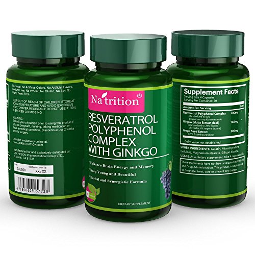 Longevity Formula - 3 Bottles of Resveratrol Polyphenols with Ginkgo Biloba and Grape Seed Extract, Hgih Potency and Concentrated Blend - 560 mg Per Serving - Effective, Best Anti Aging Herbal Supplements for Cardiovascular, Metabolism, Joint, Hair, Skin and Nervous System, 80 Capsules/ Bottle, Manufactued in a FDA Registered Facility