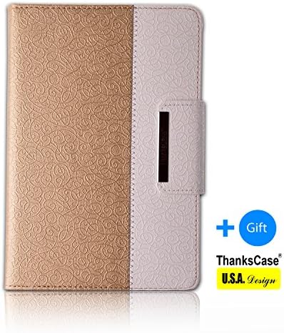 Thankscase Samsung Galaxy Tab S 8.4 Rotating Case with a Bonus Screen Protector, Cover with Hand Strap with Smart Cover Function,slim Lightweight Wallet Case for Samsung Galaxy Tab S 8.4 .(Gold)