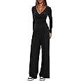 Darong Women's 2 Piece Lounge Outfits Sets Warp V Neck Short/Long Sleeve Shirts and Wide Leg Pants Casual Matching Sets