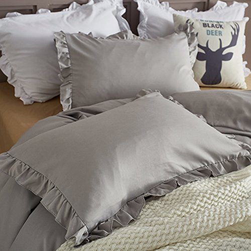 Queen Duvet Cover Set Lightweight Soft Solid Color 3PC Bedding Set with Exquisite Flouncing by Hyprest Light grey