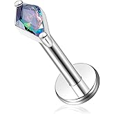 ENONTY 1pcs 16G G23 Titanium Threadless Labret Studs Push-in Colorful CZ Labret Cluster Tragus Helix Conch Lobe Rook Cartilage Push Back Sleeper Piercing Jewelry Earring Stud