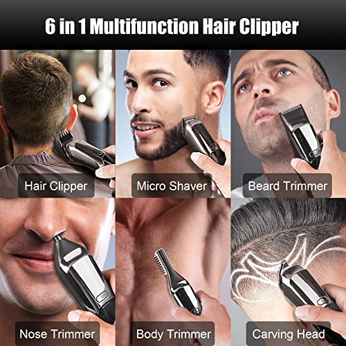 6 in 1 Beard Trimmer for Men, Hair Clippers & Hair Trimmer,IPX7 Waterproof Body Mustache Nose Ear Facial Shaver, Cordless/Rechargeable/LED Display/2 Hour Runtime Electric Razor Kit, Gift for Men