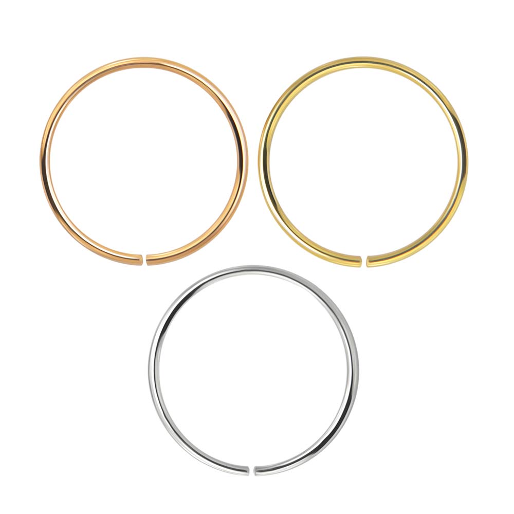 AZARIO LONDON 3 Piece Box Set 9K Solid Gold 22 Gauge (0.6MM) - Open Hoop Nose Ring Piercing