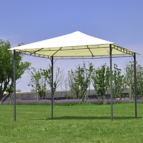 oldzon Outdoor 10'x10' Square Gazebo Canopy Tent Shelter Awning Garden Patio Beige with Ebook