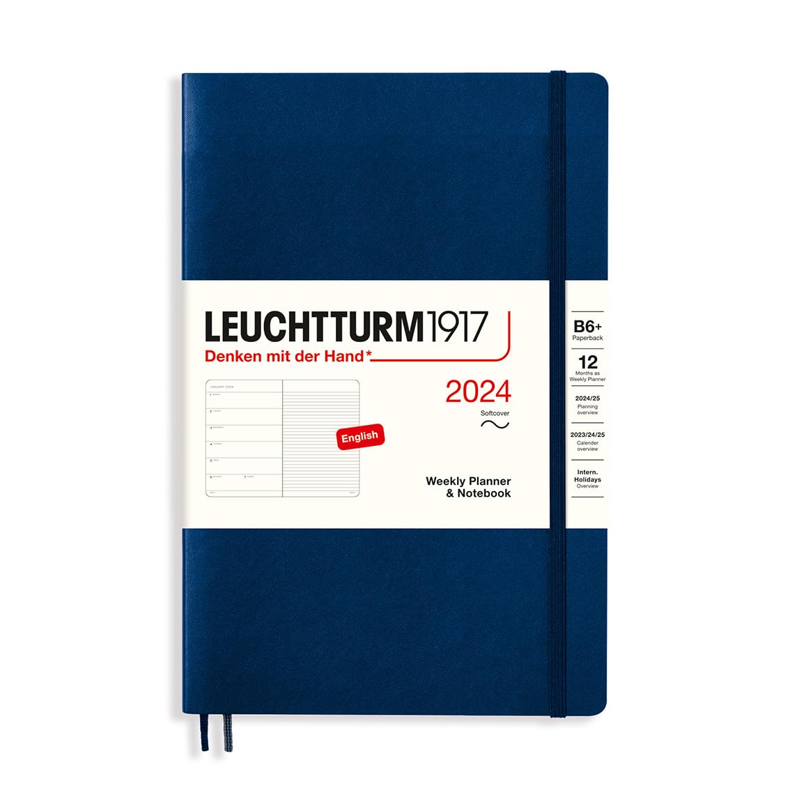 LEUCHTTURM1917 367810 Weekly Calendar & Notebook Softcover Paperback (B6+) 2024, 12 Months, Navy, English
