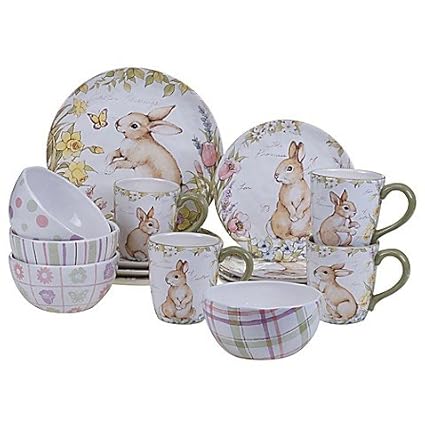 Certified International Bunny Patch By Susan Winget 16 Piece Dinnerware Set In Pastel